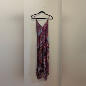 Colorful Patterned Midi Dress With Irregular Hem